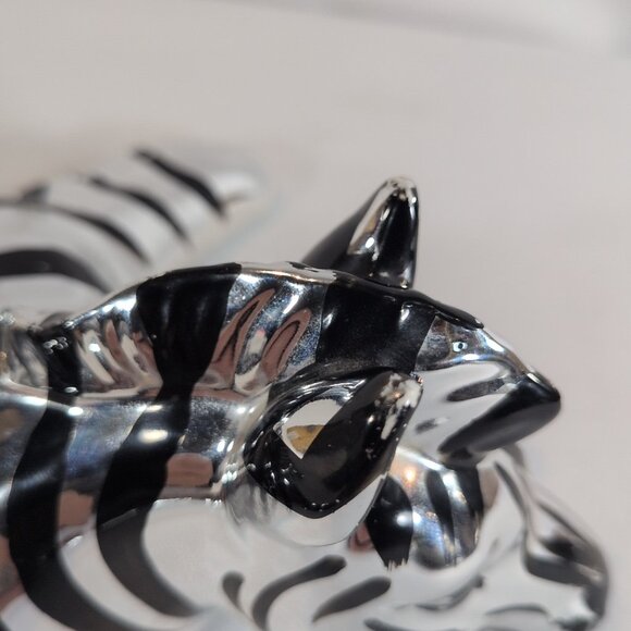 Fitz and Floyd Silver Zebra Soap Trinket Dish Faux Glaze MATCH BOOKENDS Vintage - Picture 14 of 16